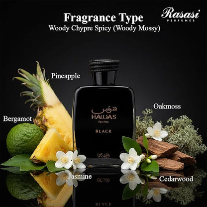 Rasasi Hawas Black Perfume for Men – 100Ml