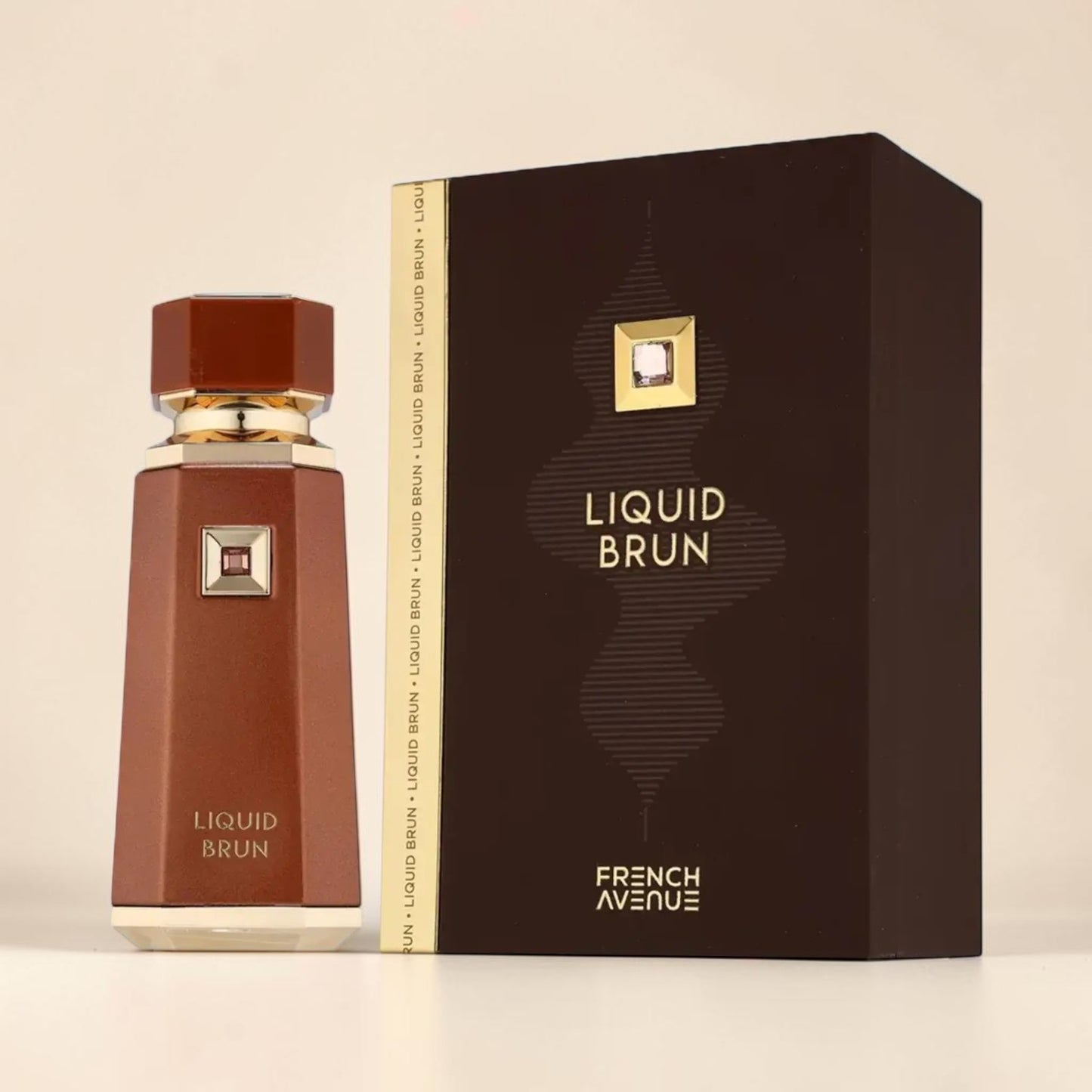 Oud Sera French Avenue Liquid Brun unisex perfume bottle and matching brown box packaging